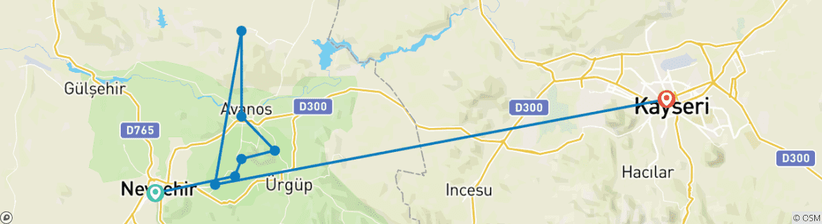 Mapa de Vacaciones privadas de 3 días en Turquía| ¡Magia de Capadocia con globo aerostático! (Excursión privada con guía)