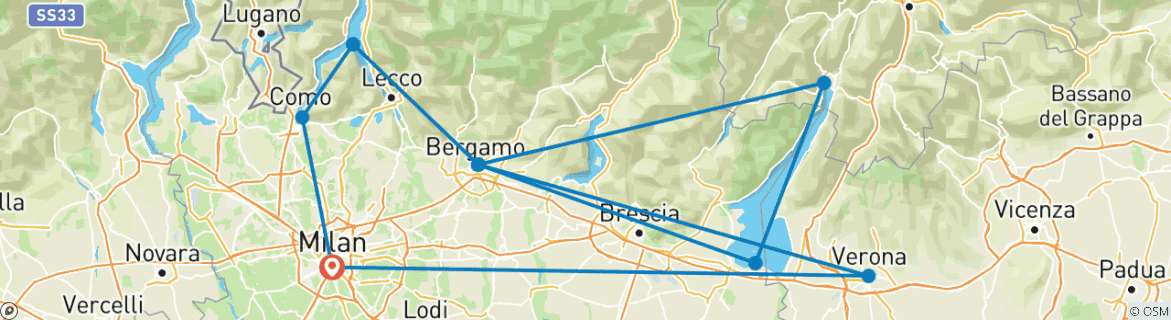 Image d'une carte montrant l'itinéraire du circuit