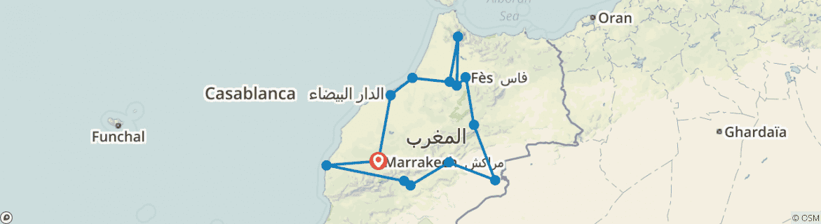 Image of a map showing the route of the tour