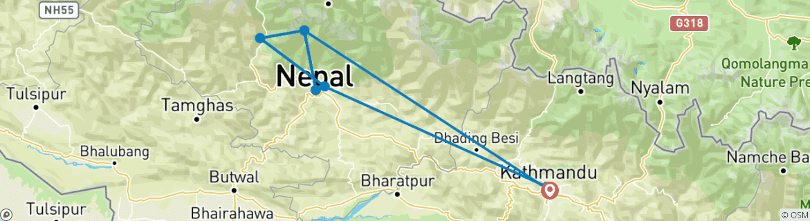 Image of a map showing the route of the tour
