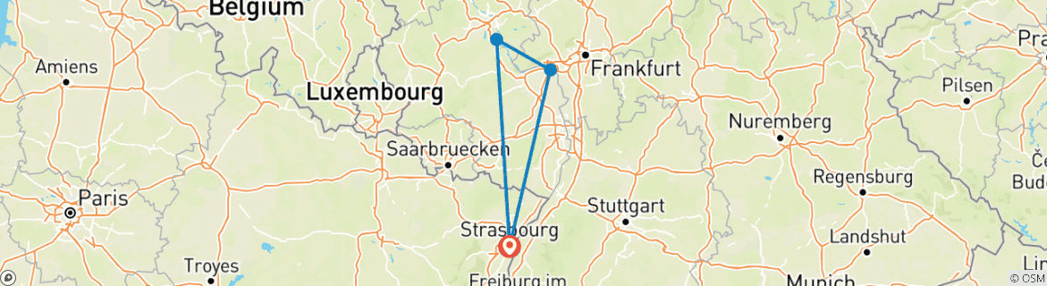 Image d'une carte montrant l'itinéraire du circuit