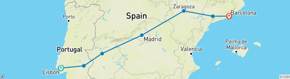 Image of a map showing the route of the tour
