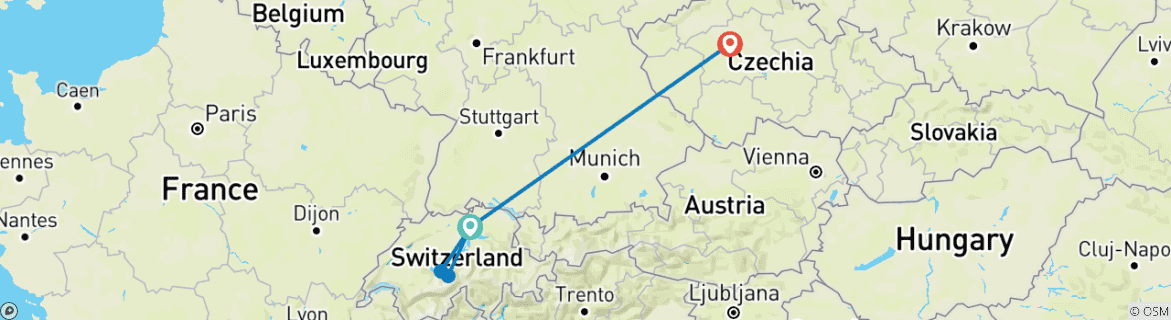 Image of a map showing the route of the tour