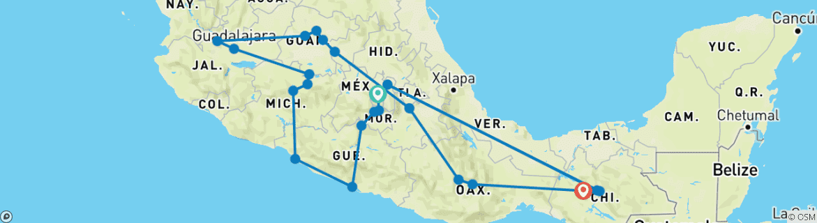 Karte mit der Reiseroute