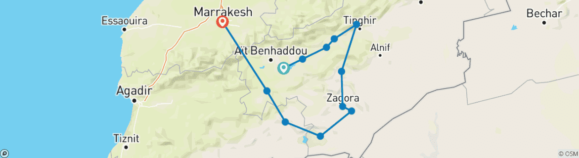 Image of a map showing the route of the tour
