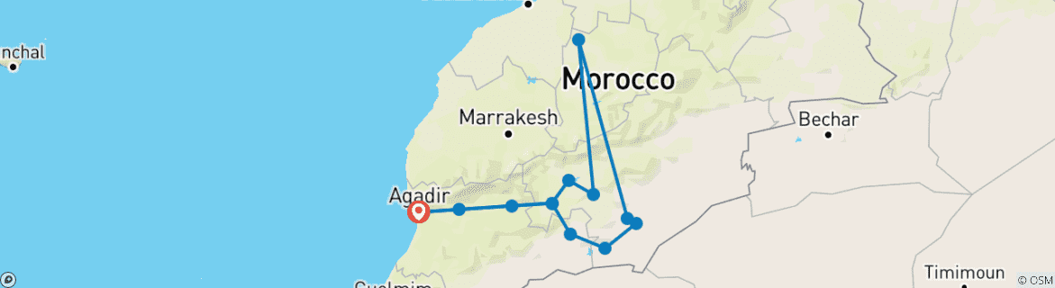Image of a map showing the route of the tour