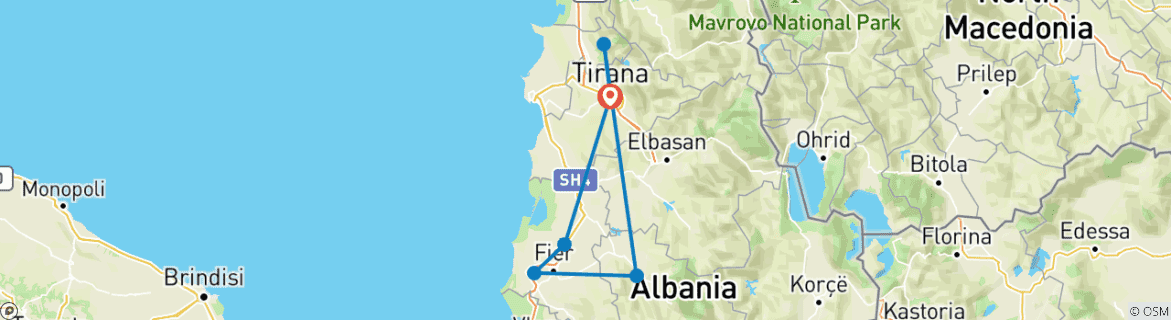 Image d'une carte montrant l'itinéraire du circuit