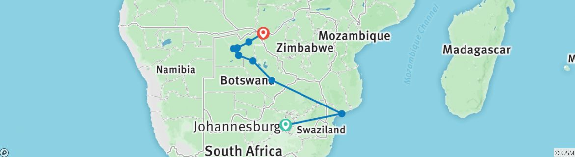 Image of a map showing the route of the tour