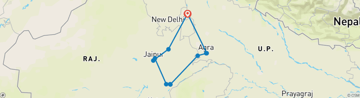Image of a map showing the route of the tour