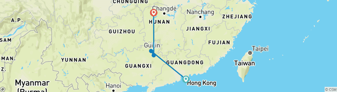 Image d'une carte montrant l'itinéraire du circuit