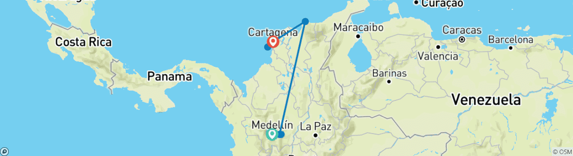 Image of a map showing the route of the tour