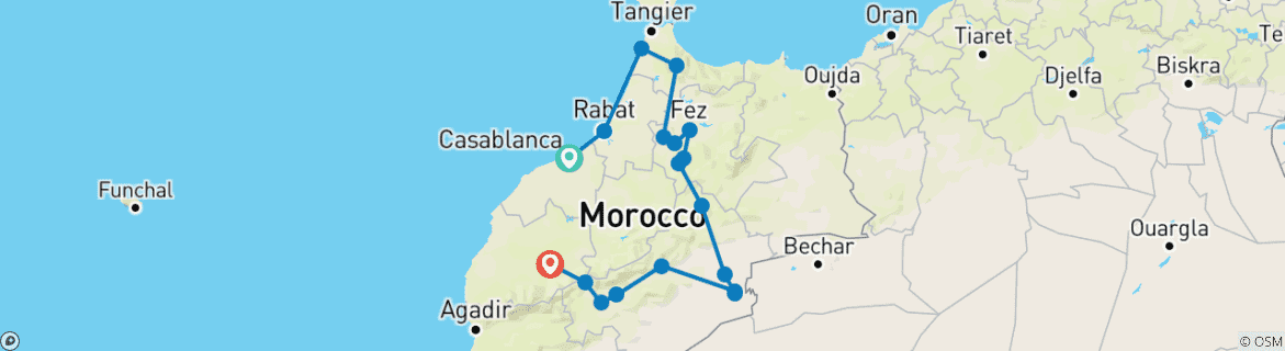 Image of a map showing the route of the tour