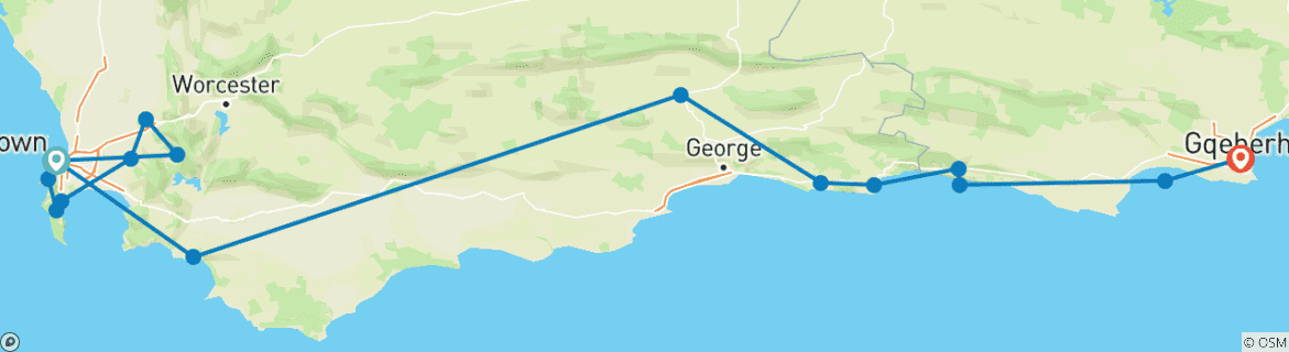 Image of a map showing the route of the tour