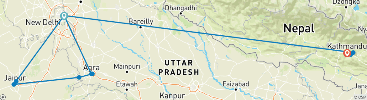 Foto van een kaart met de route van de rondreis