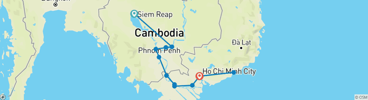Image of a map showing the route of the tour