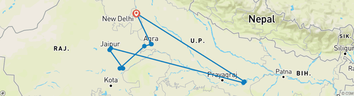 Karte mit der Reiseroute