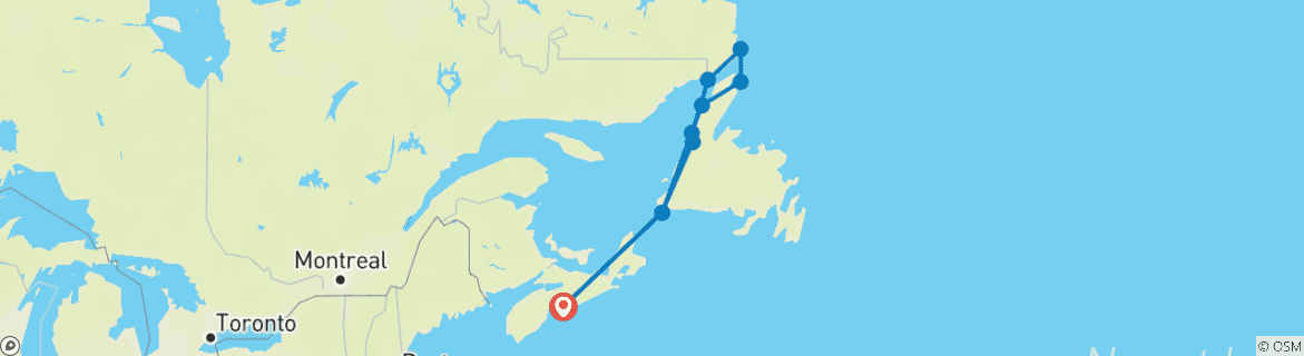 Image of a map showing the route of the tour