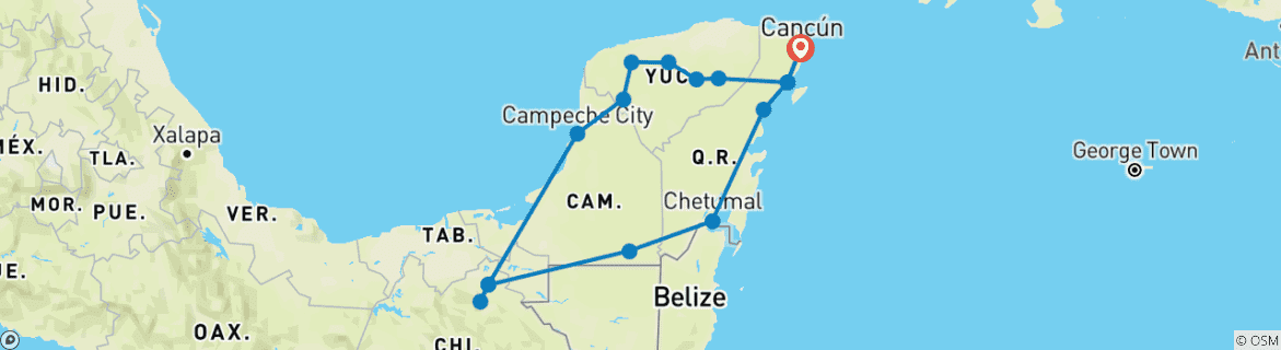 Image of a map showing the route of the tour