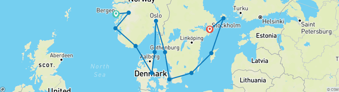 Carte du circuit Scenic Scandinavia & Baltic Jewels Bergen à Stockholm