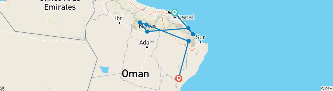 Image of a map showing the route of the tour