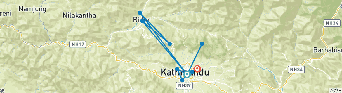 Image of a map showing the route of the tour