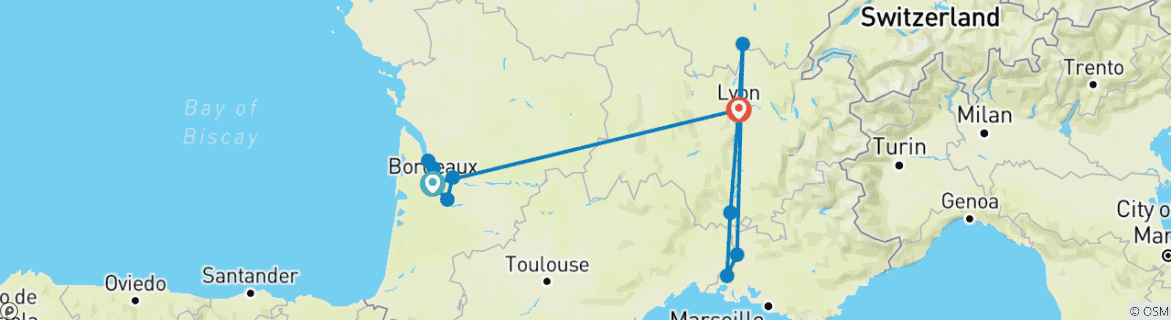 Image d'une carte montrant l'itinéraire du circuit