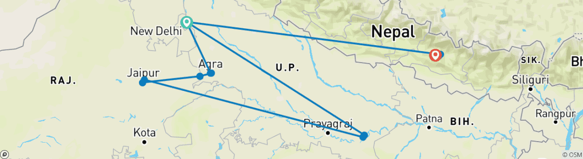 Foto van een kaart met de route van de rondreis