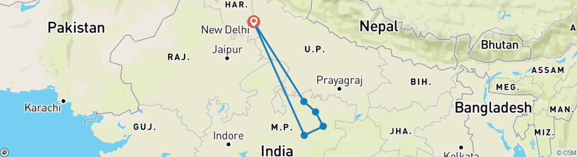 Image of a map showing the route of the tour