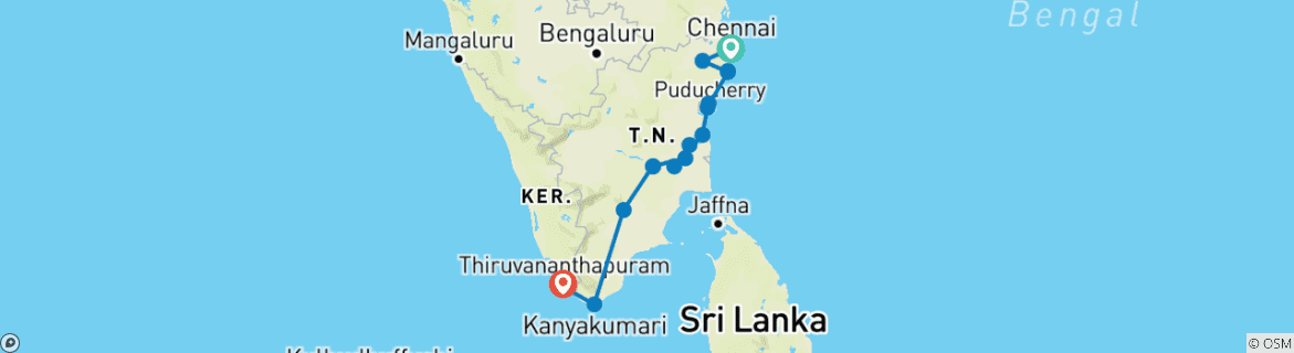 Karte mit der Reiseroute