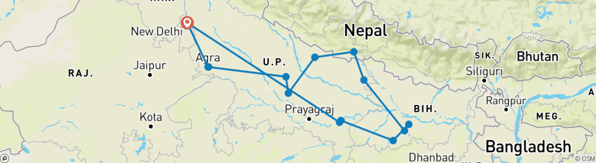 Karte mit der Reiseroute