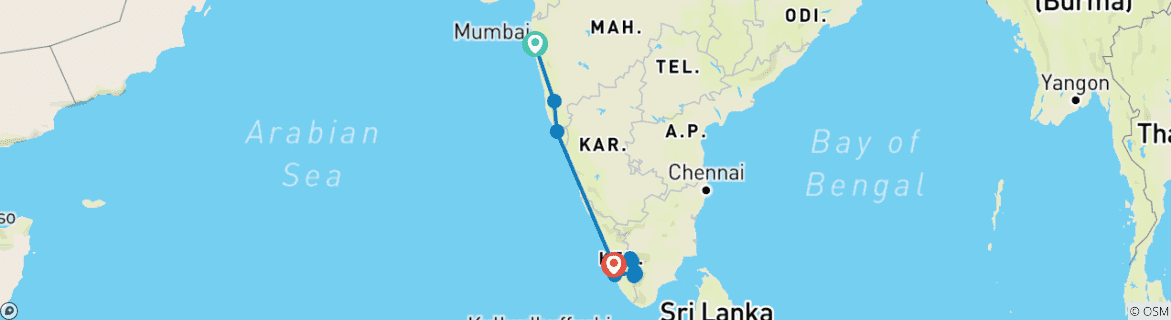 Foto van een kaart met de route van de rondreis