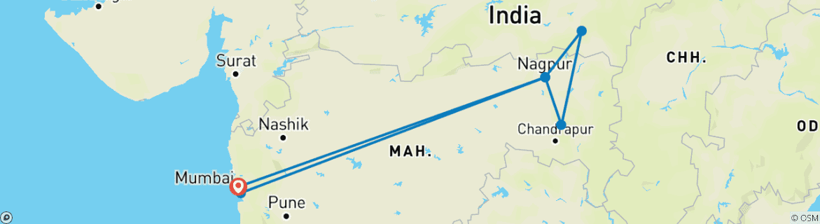 Image of a map showing the route of the tour