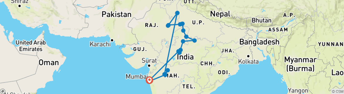 Foto van een kaart met de route van de rondreis