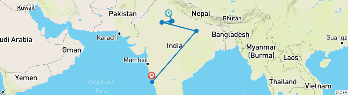 Karte mit der Reiseroute