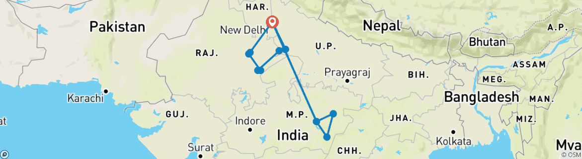 Karte mit der Reiseroute