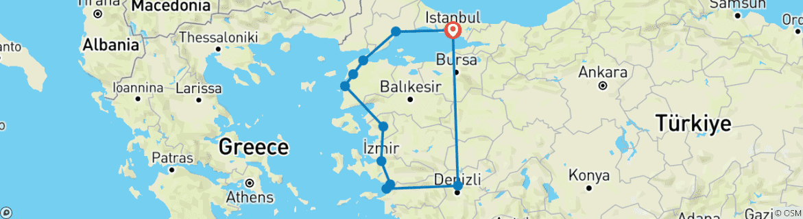Image of a map showing the route of the tour