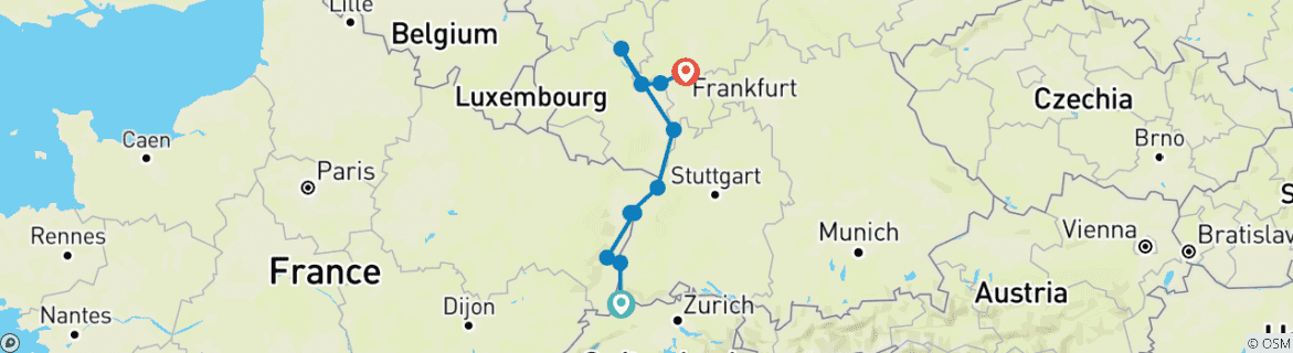 Image d'une carte montrant l'itinéraire du circuit