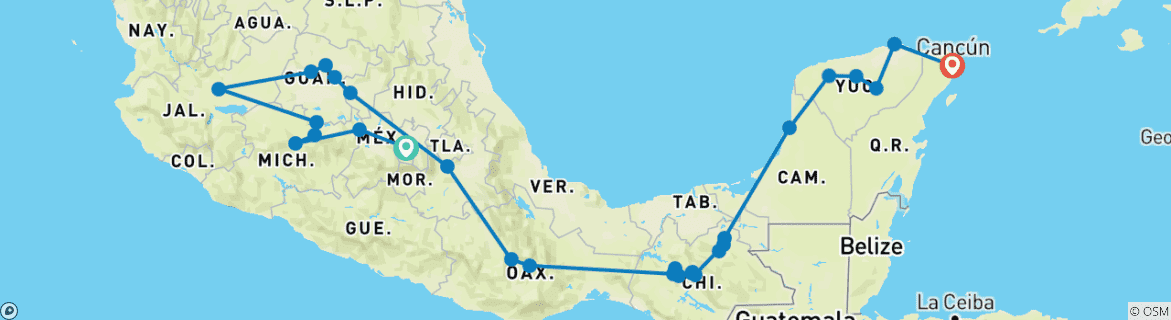 Image d'une carte montrant l'itinéraire du circuit