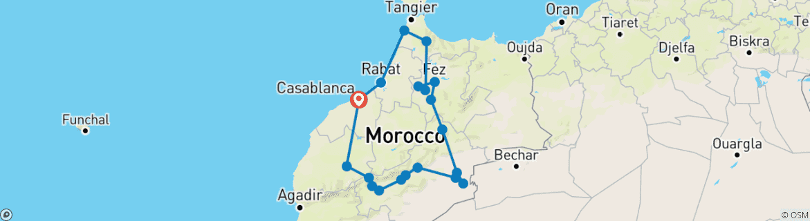 Image of a map showing the route of the tour