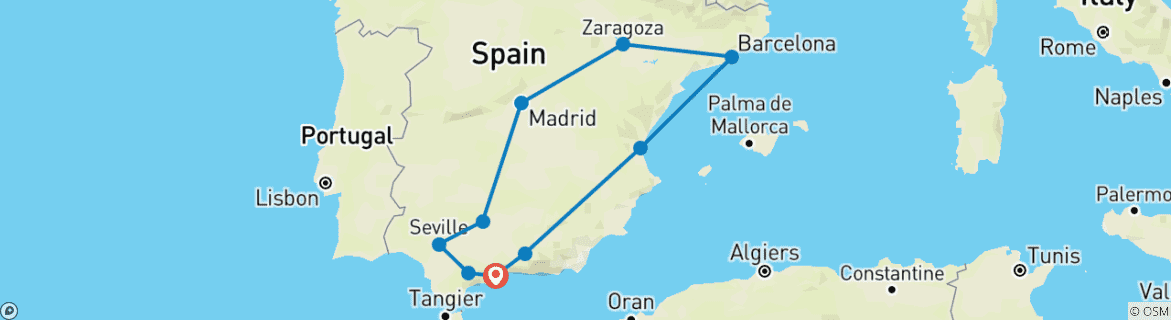Image d'une carte montrant l'itinéraire du circuit