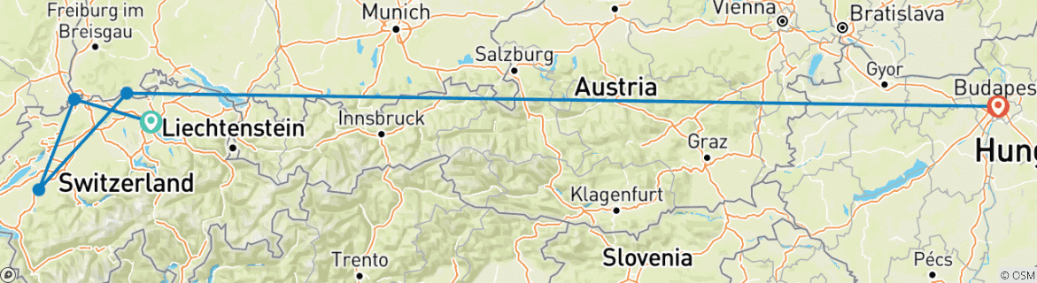 Karte mit der Reiseroute