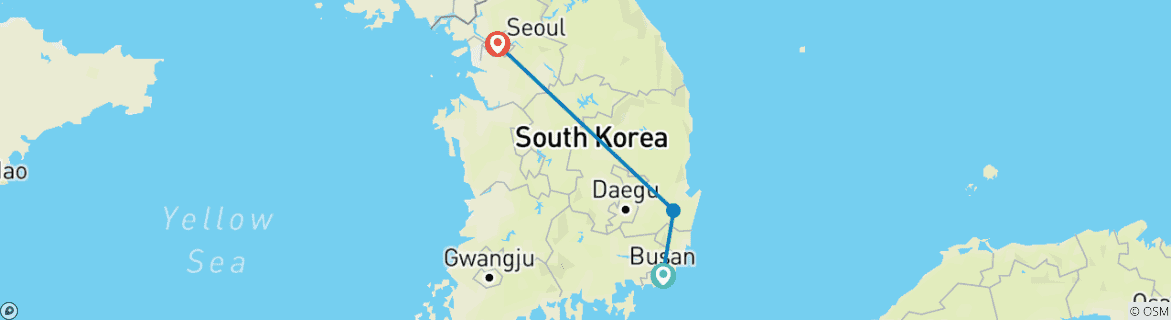 Carte du circuit 6 jours d'aventure en Corée du Sud, de Busan à Séoul