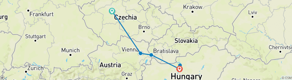 Carte du circuit Prague et Noël sur le Danube 2026/2027