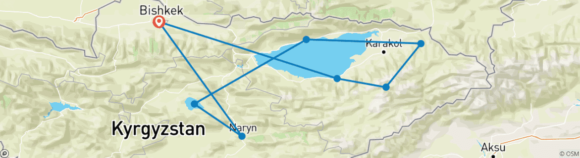 Image of a map showing the route of the tour