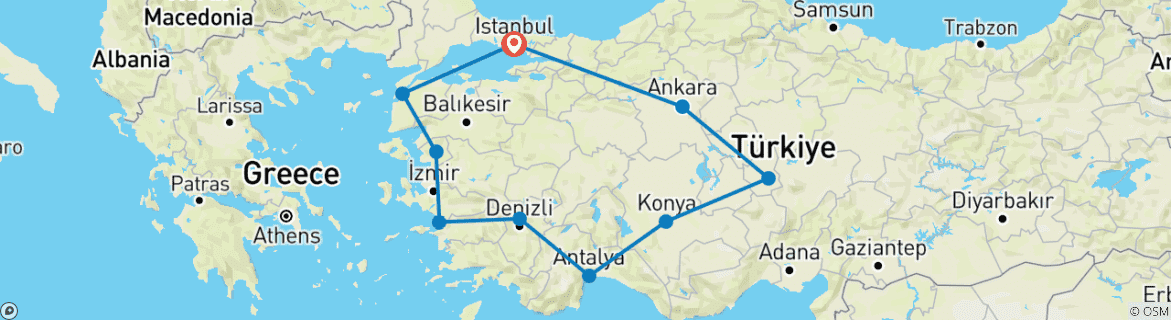 Image d'une carte montrant l'itinéraire du circuit