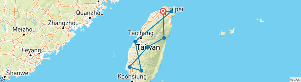 Image of a map showing the route of the tour