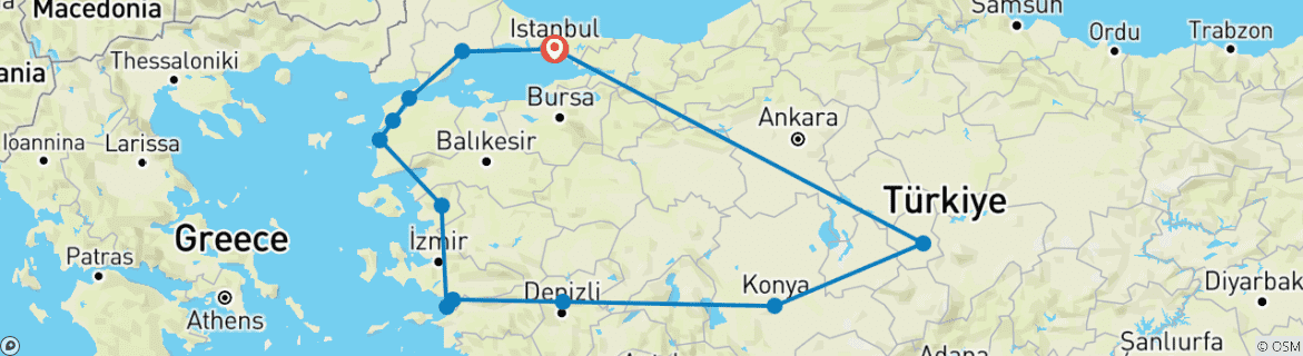 Image d'une carte montrant l'itinéraire du circuit