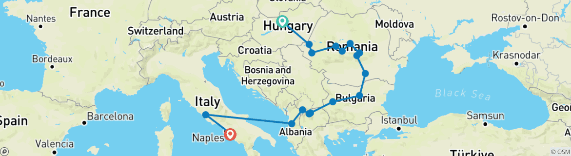 Image d'une carte montrant l'itinéraire du circuit