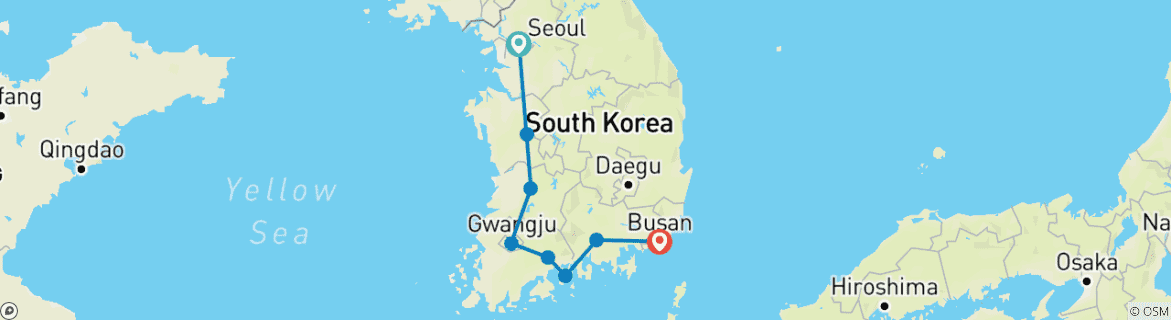 Image of a map showing the route of the tour