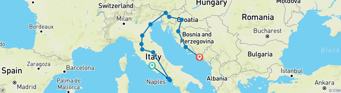 Foto van een kaart met de route van de rondreis